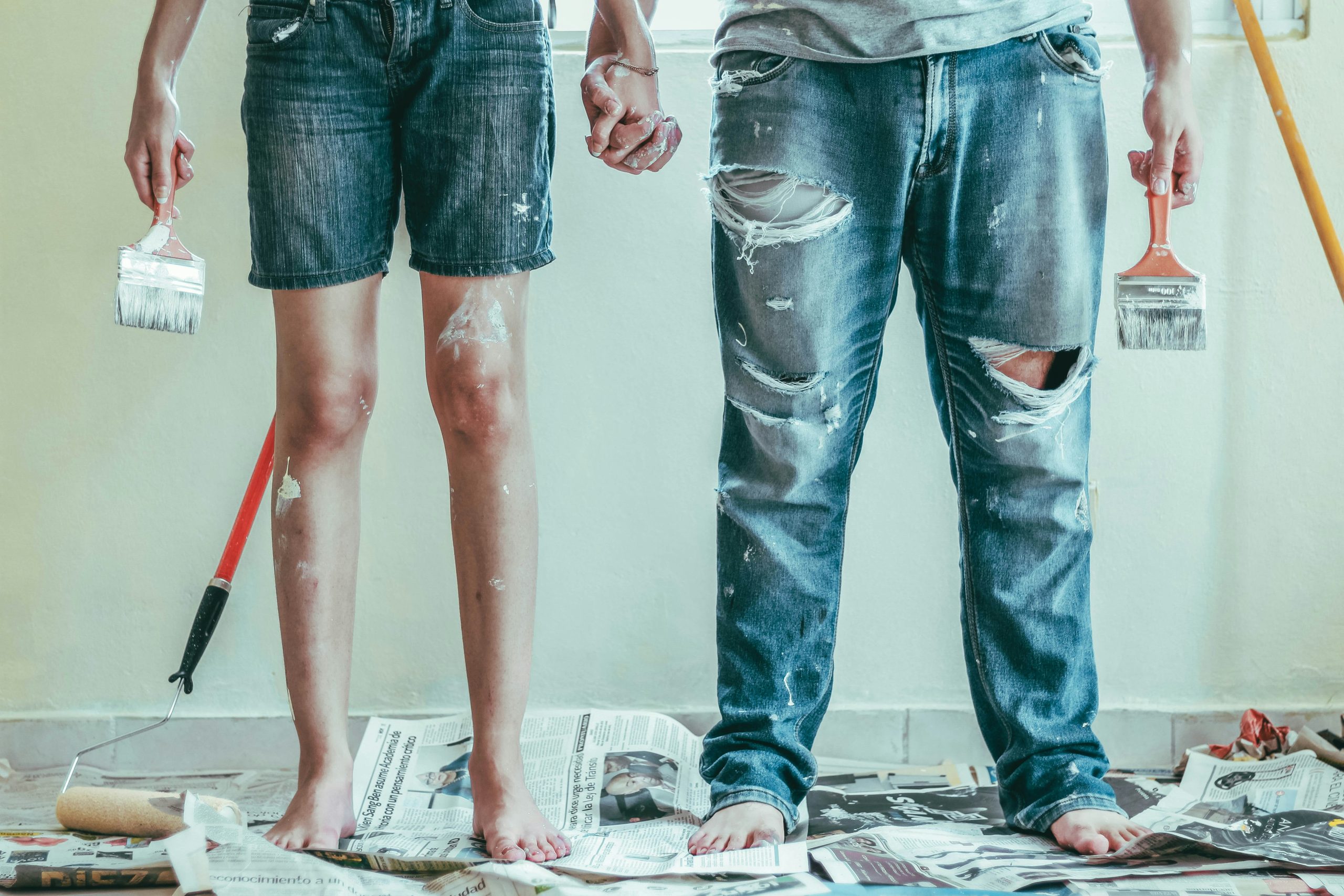 Couple in paint covered clothing